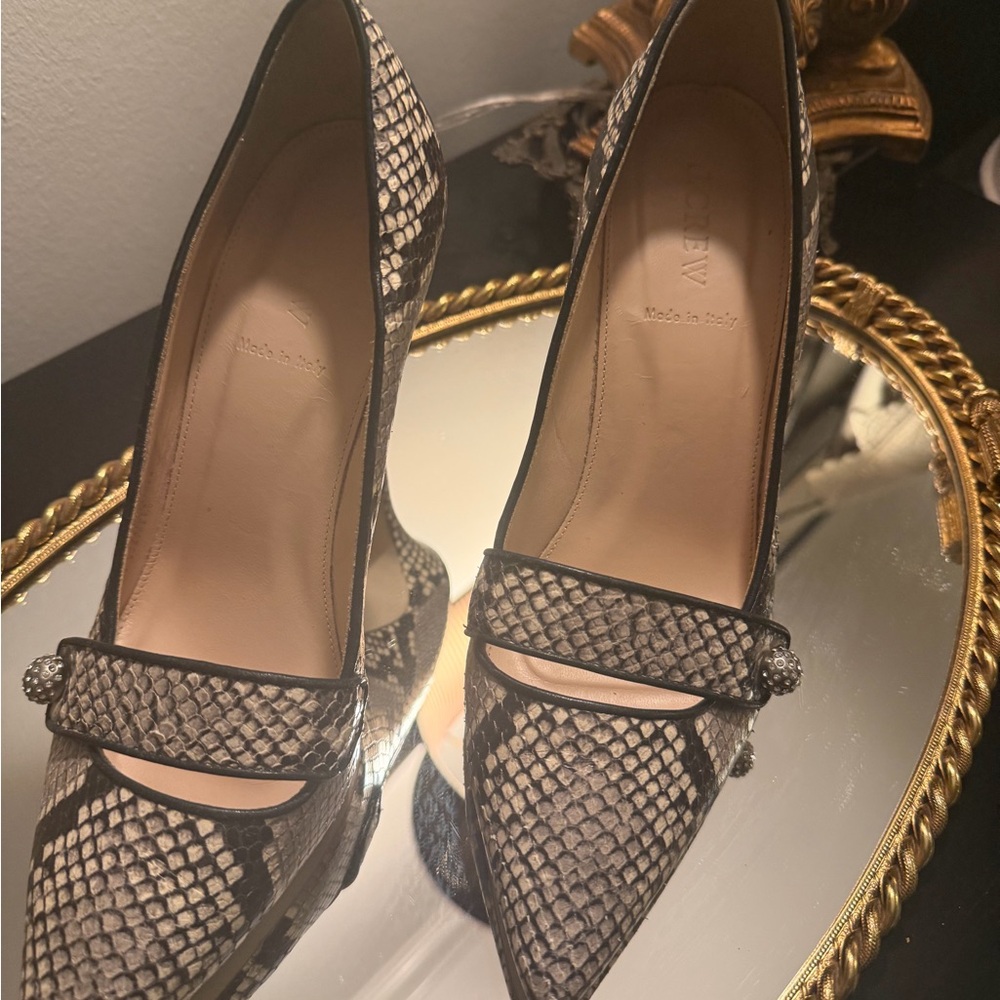 J Crew Elsie Pave Pumps Snake-Print Pointed Toe Pumps - Neutral